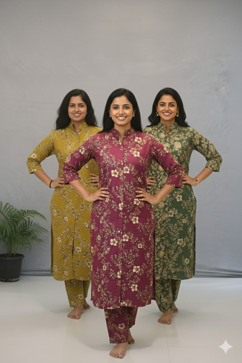 Chinese Collar Cord Set with Pockets | 3 Shades