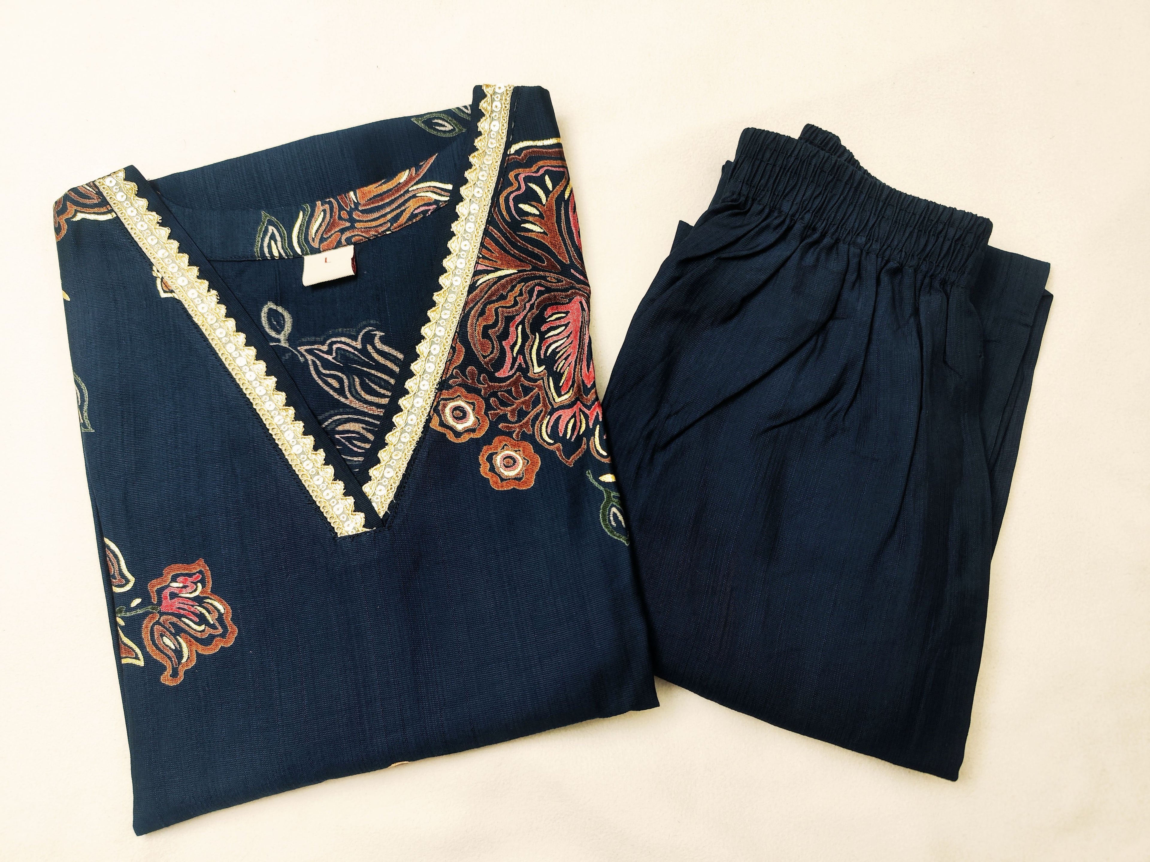 Stellar Navy | Trendy V Neck Cord Set