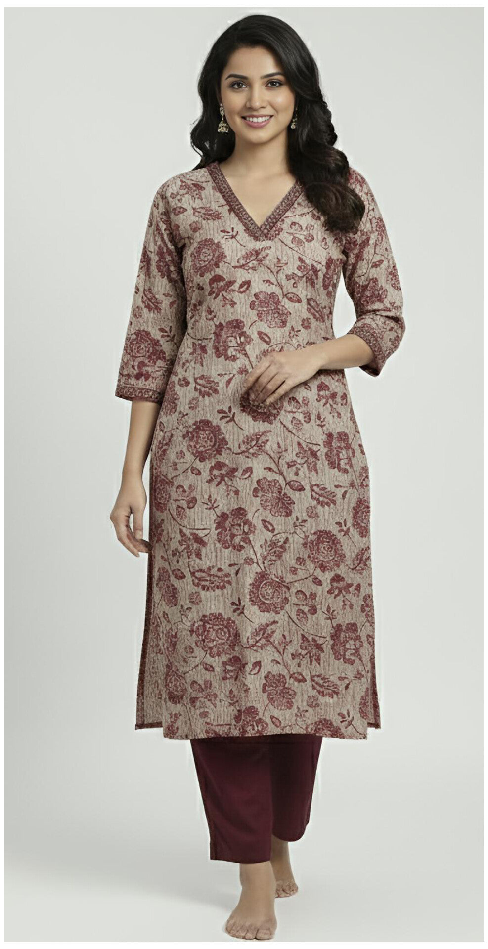 Floral Print | V Neck Cord Set | 2 Shades (Oxblood and Imperial Blue)