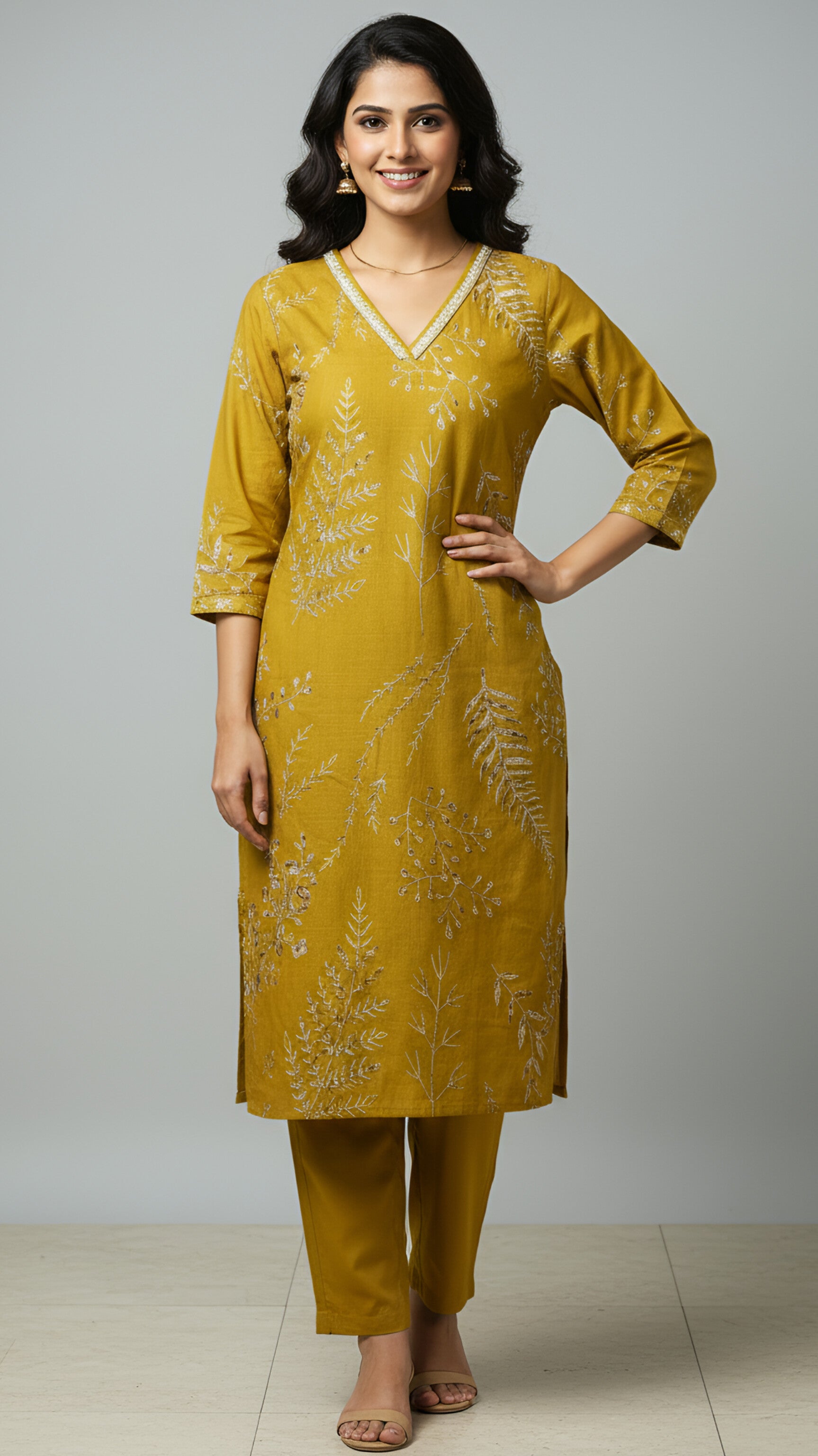 Harvest Gold | Trendy V Neck Cord Set