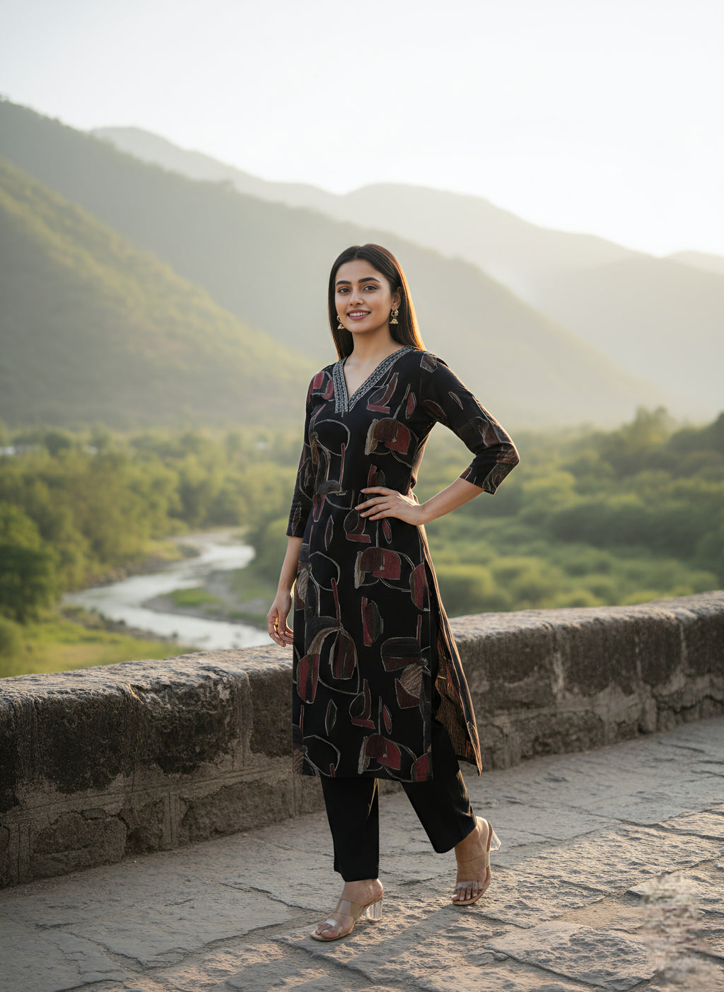 Obsidian Black | V Neck Cord Set with Pocket