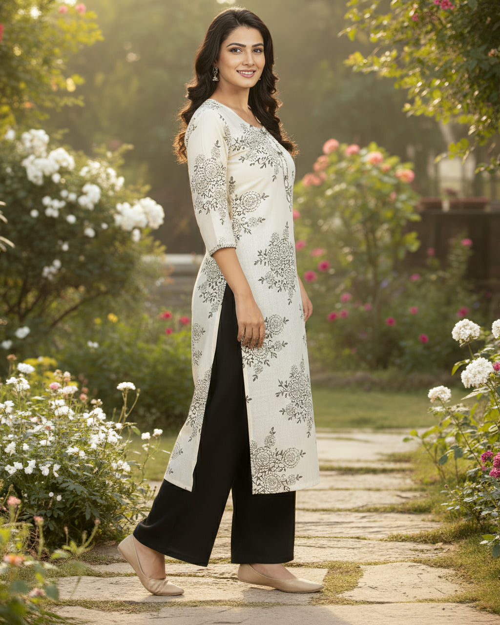 Moonlit Cream | Trendy V Neck Cord Set