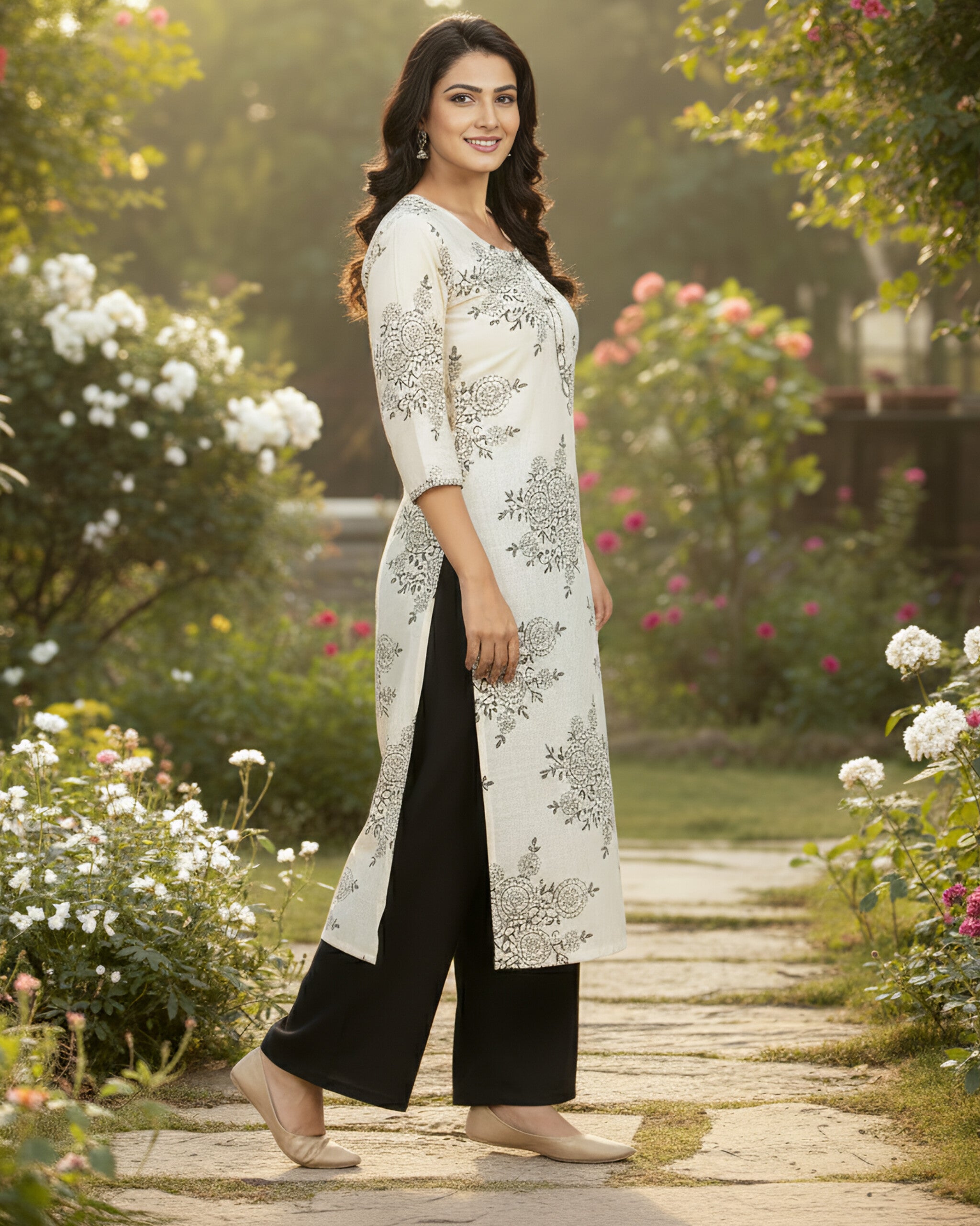 Moonlit Cream | Trendy V Neck Cord Set