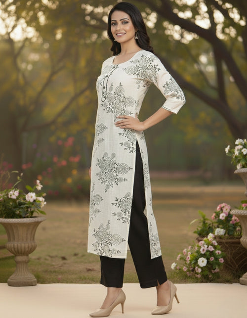 Product image 2 of Cream Floral V-Neck Co-ord Set for Women