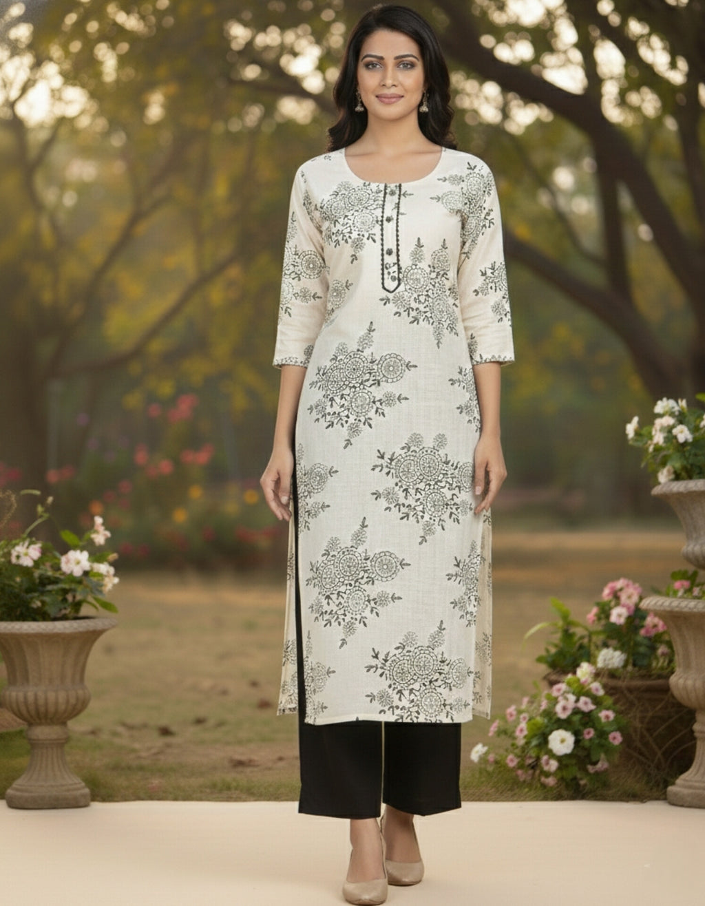 Moonlit Cream | Trendy V Neck Cord Set