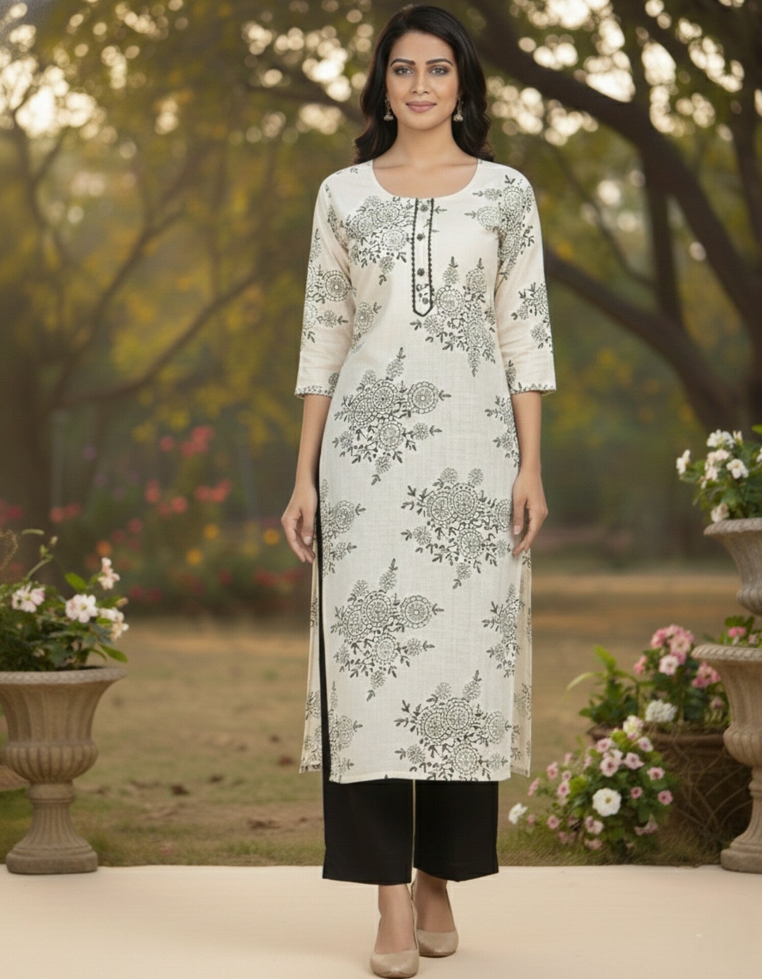 Moonlit Cream | Trendy V Neck Cord Set