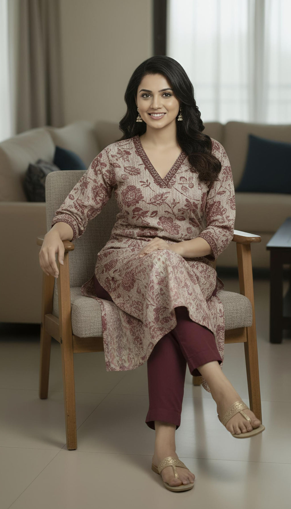 Floral Print | V Neck Cord Set | 2 Shades (Oxblood and Imperial Blue)