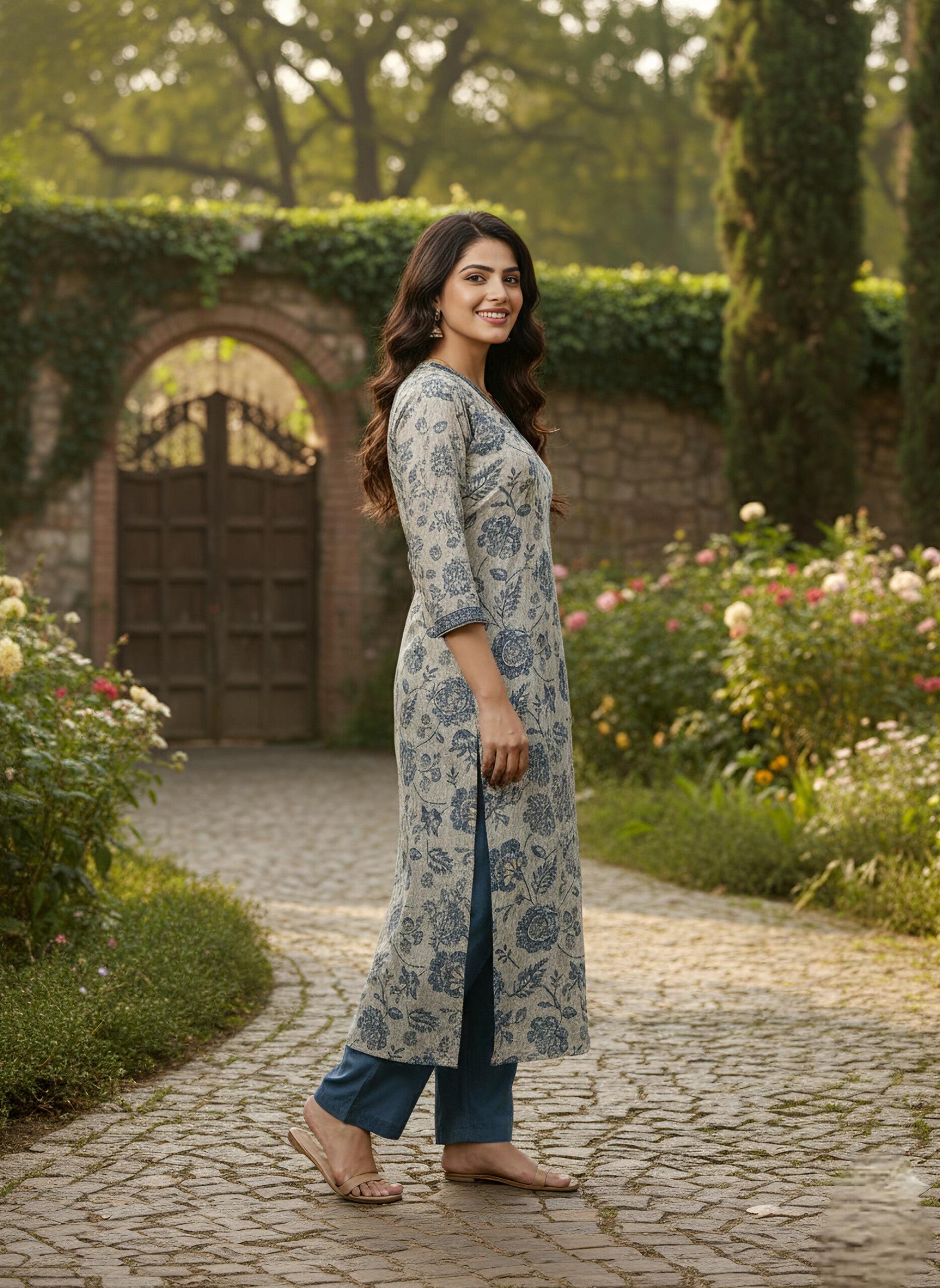 Floral Print | V Neck Cord Set | 2 Shades (Oxblood and Imperial Blue)