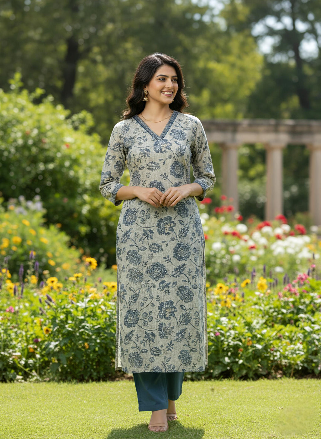 Floral Print | V Neck Cord Set | 2 Shades (Oxblood and Imperial Blue)