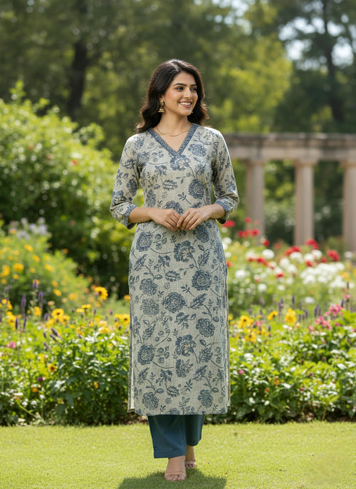 Floral Print | V Neck Cord Set | 2 Shades (Oxblood and Imperial Blue)