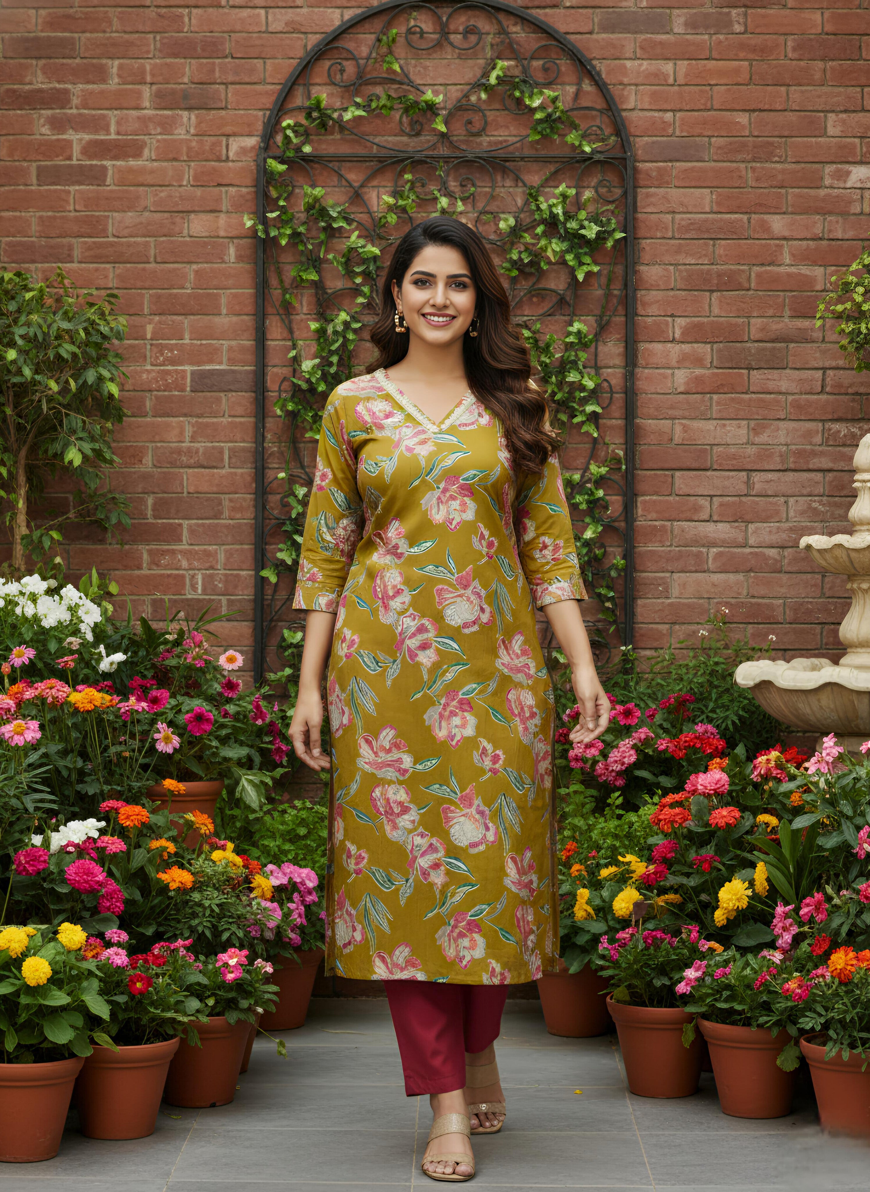 Sunny Olive | Trendy V Neck Cord Set