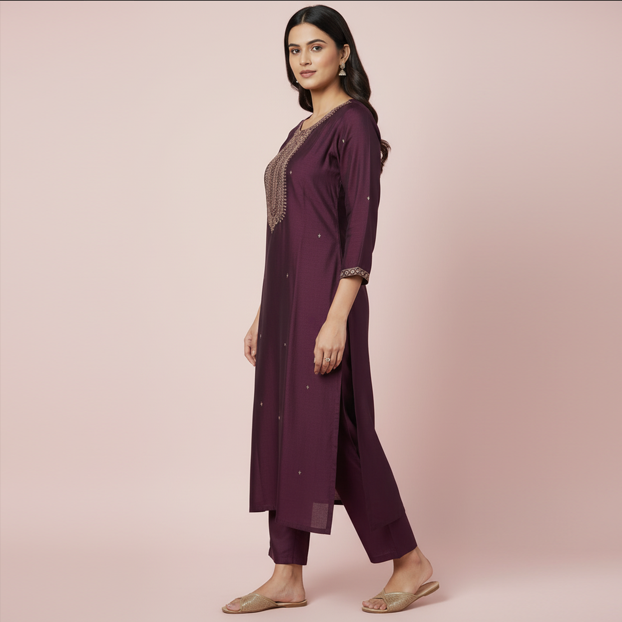 Kurthi | Tissue Silk | Wine