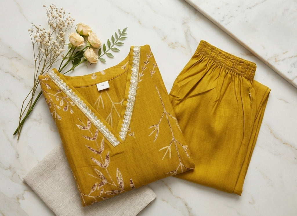 Harvest Gold | Trendy V Neck Cord Set
