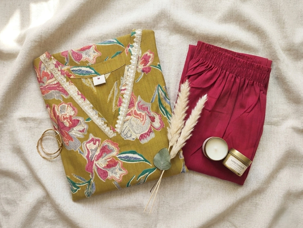Sunny Olive | Trendy V Neck Cord Set