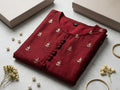 Product photo of Red Embroidered Tissue Silk Kurti for Women