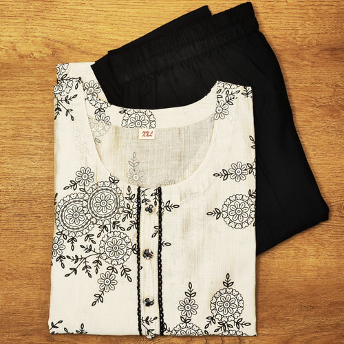 Product photo of Cream Floral V-Neck Co-ord Set for Women