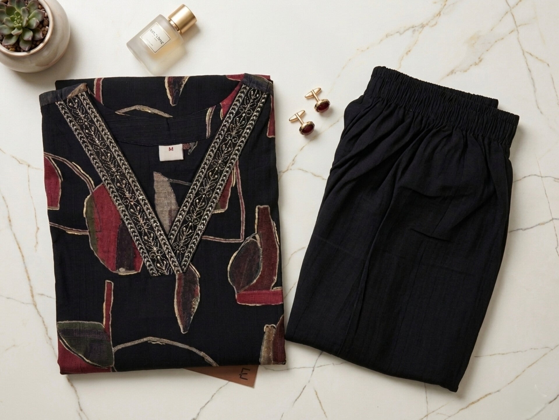 Obsidian Black | V Neck Cord Set with Pocket