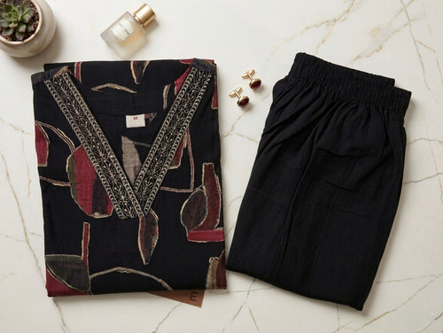 Product photo of Black V-Neck Co-ord Set for Women with Pockets