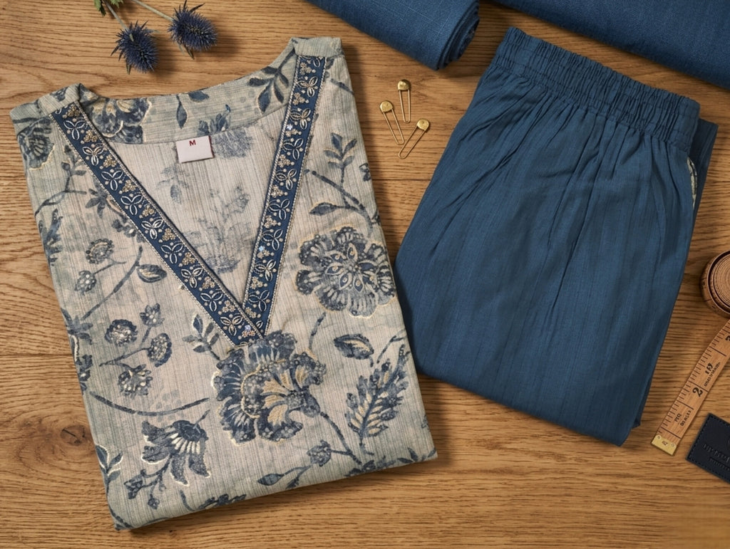 Floral Print | V Neck Cord Set | 2 Shades (Oxblood and Imperial Blue)