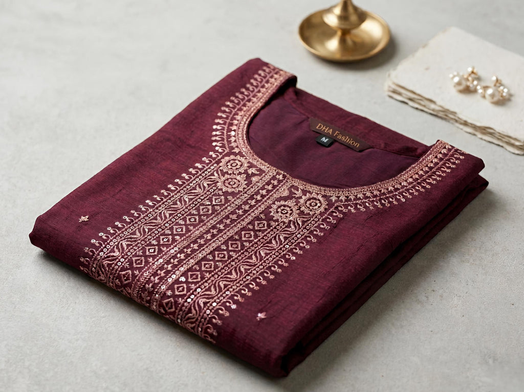 Kurthi | Tissue Silk | Wine